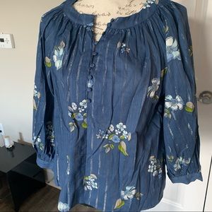 Ana Evening Blue Floral Blouse size S NWT
